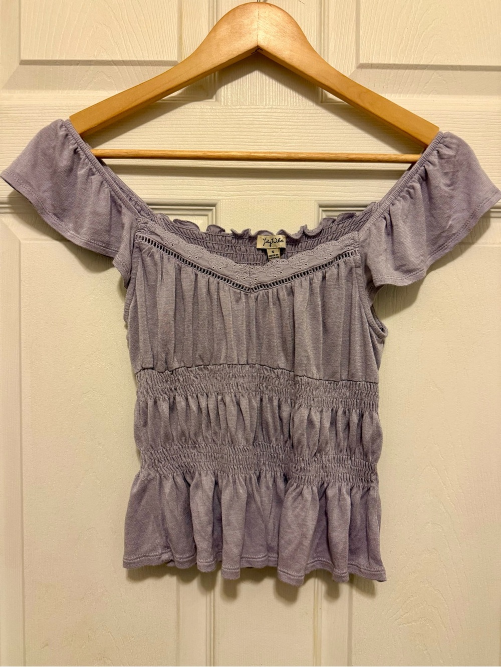 Lavender Off-Shoulder Smocked Peplum Top